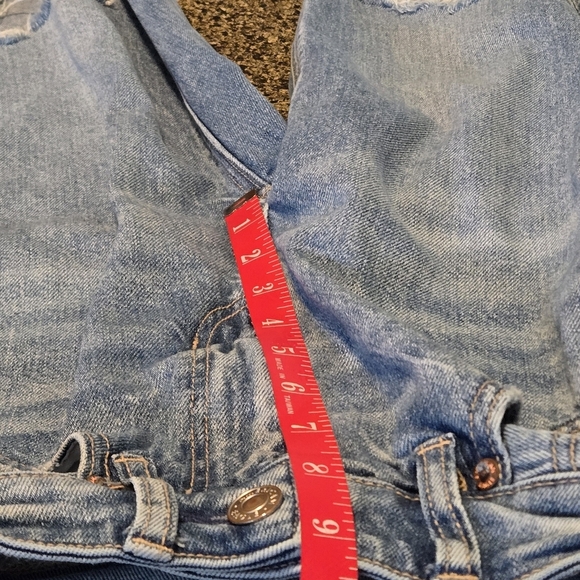 American Eagle Strigid Mid Rise Distressed Jeans 000 Regular Tapered Leg Ripped - Picture 9 of 11